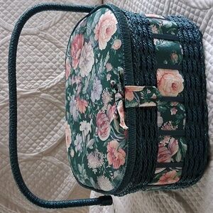 Vintage Floral & Wicker Sewing Basket